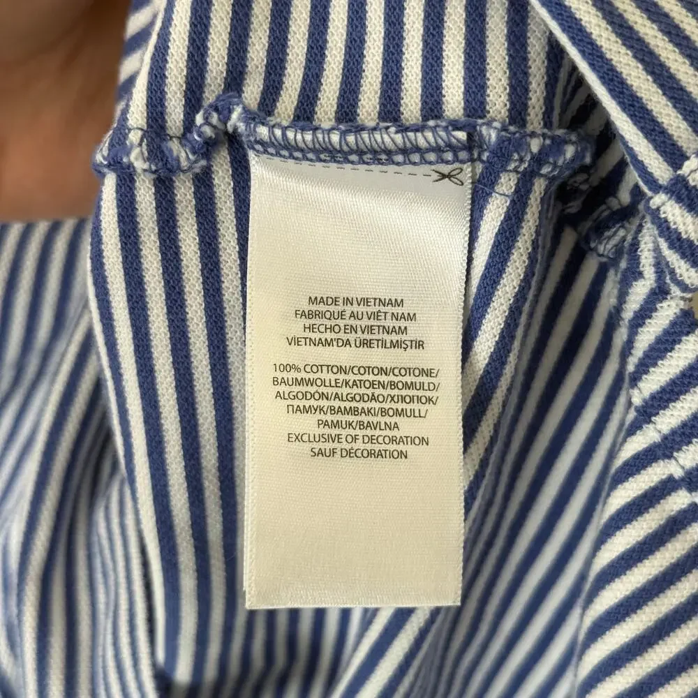 Ralph Lauren Indigo BlueStripe Custom Fit Pony Short Sleeve Polo Large Preppy